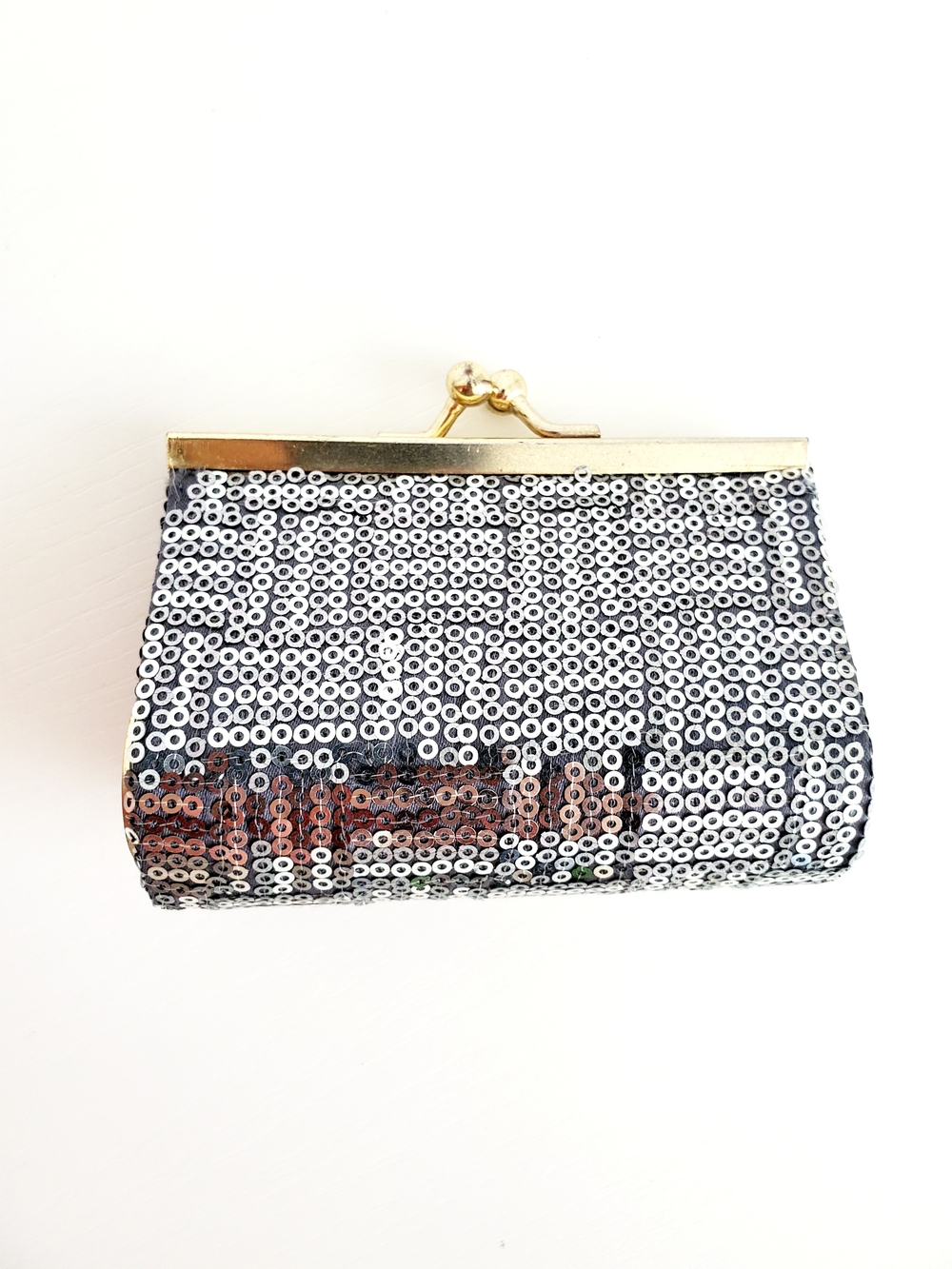 Sequin Frame Clutch Purse - Black & Silver - Vintage